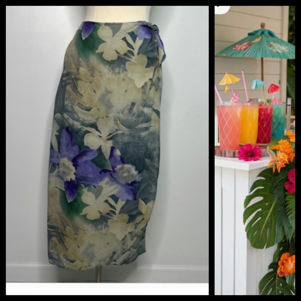 Vintage Jams World Hawaiian Floral Long Wrap Around Skirt Waipua Print Large●